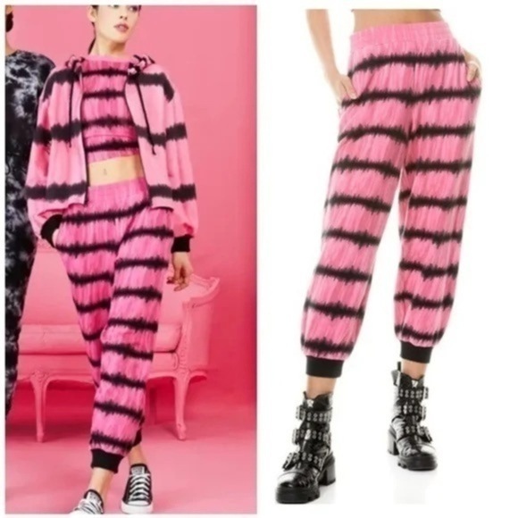 ALICE‎ + OLIVIA Malibu Baggy Jogger Sweat Pants Pink Black Tie Dye - Picture 1 of 16